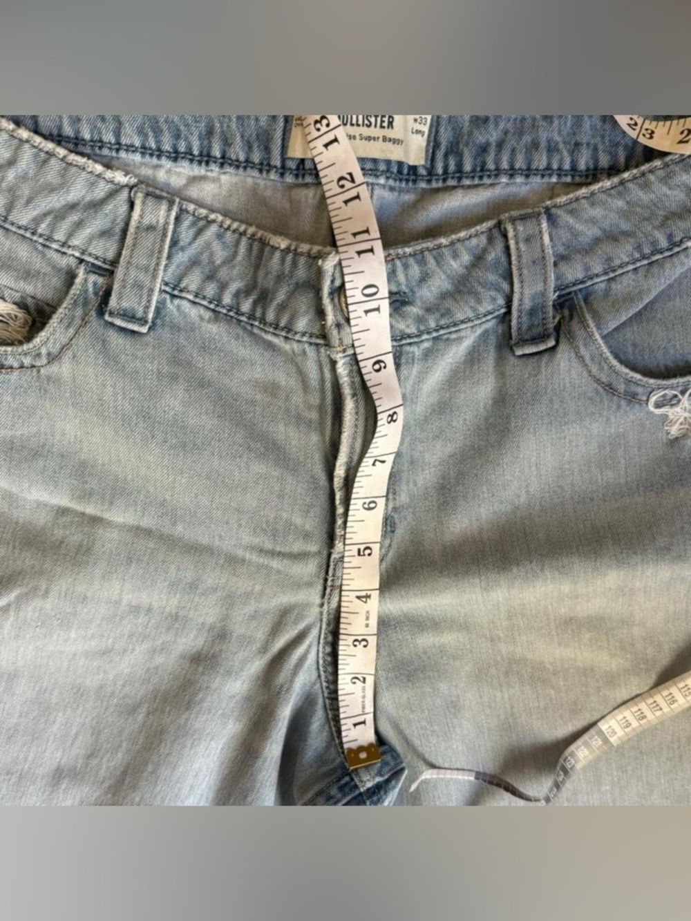 Hollister Low Rise Super Baggy Jeans 16L Light Wash Distressed Wide Leg W33 L34 - Picture 7 of 8